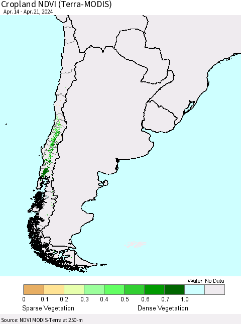 Chile Cropland NDVI (Terra-MODIS) Thematic Map For 4/14/2024 - 4/21/2024