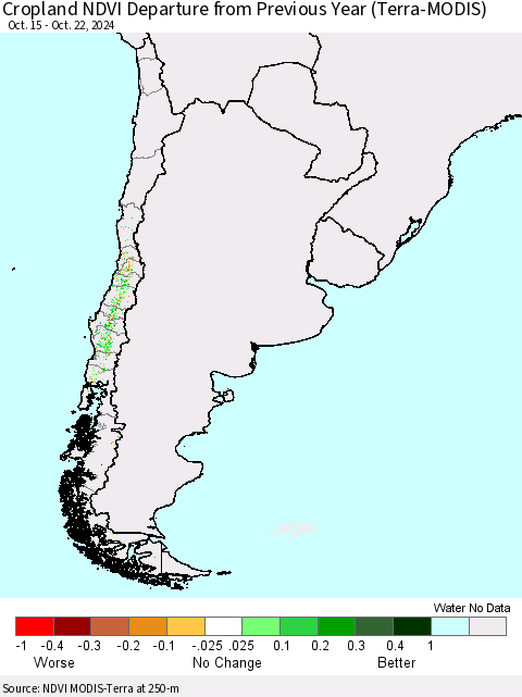 Chile Cropland NDVI Departure from Previous Year (Terra-MODIS) Thematic Map For 10/15/2024 - 10/22/2024
