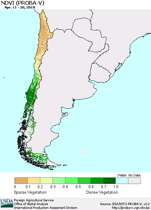 Chile NDVI (PROBA-V) Thematic Map For 4/11/2018 - 4/20/2018