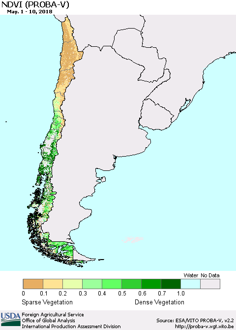 Chile NDVI (PROBA-V) Thematic Map For 5/1/2018 - 5/10/2018