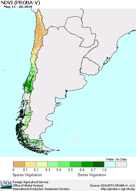 Chile NDVI (PROBA-V) Thematic Map For 5/11/2018 - 5/20/2018