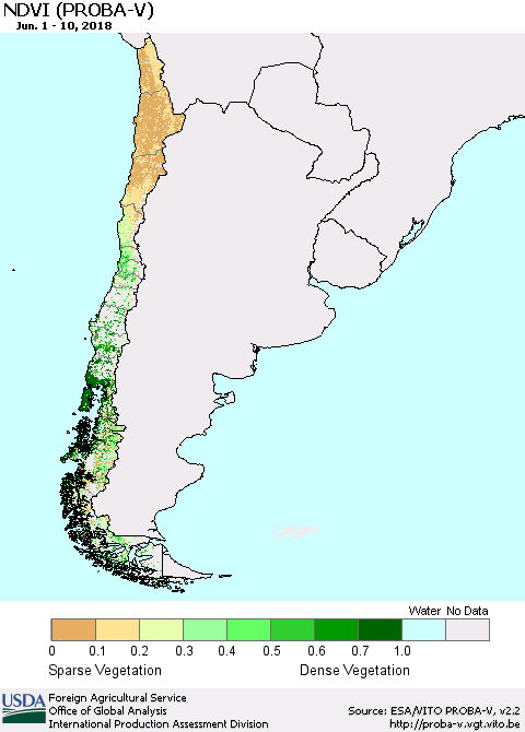 Chile NDVI (PROBA-V) Thematic Map For 6/1/2018 - 6/10/2018