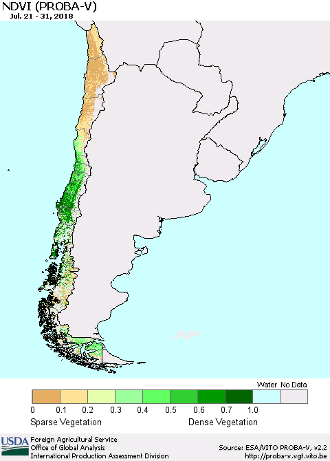 Chile NDVI (PROBA-V) Thematic Map For 7/21/2018 - 7/31/2018