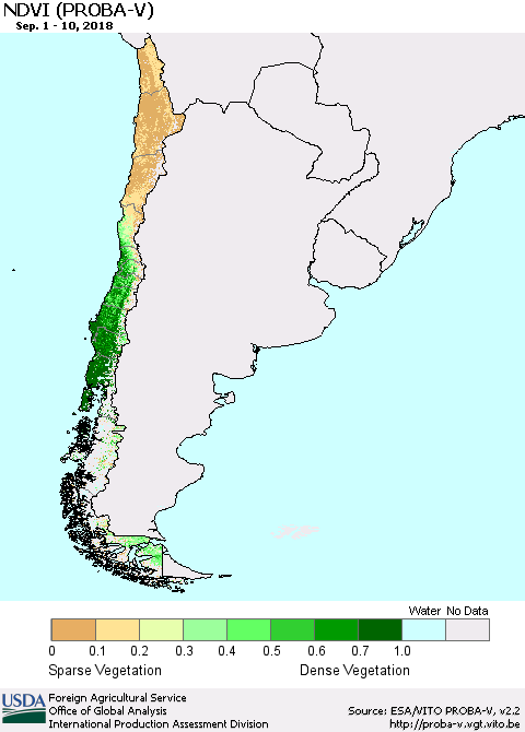 Chile NDVI (PROBA-V) Thematic Map For 9/1/2018 - 9/10/2018