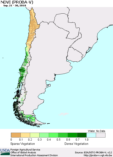 Chile NDVI (PROBA-V) Thematic Map For 9/21/2018 - 9/30/2018