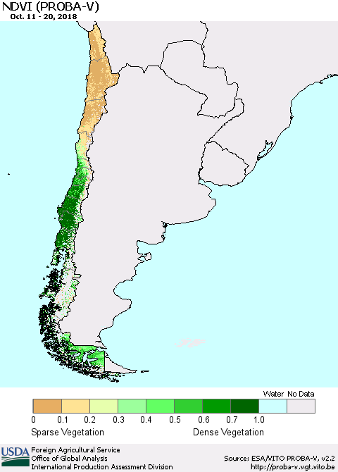 Chile NDVI (PROBA-V) Thematic Map For 10/11/2018 - 10/20/2018