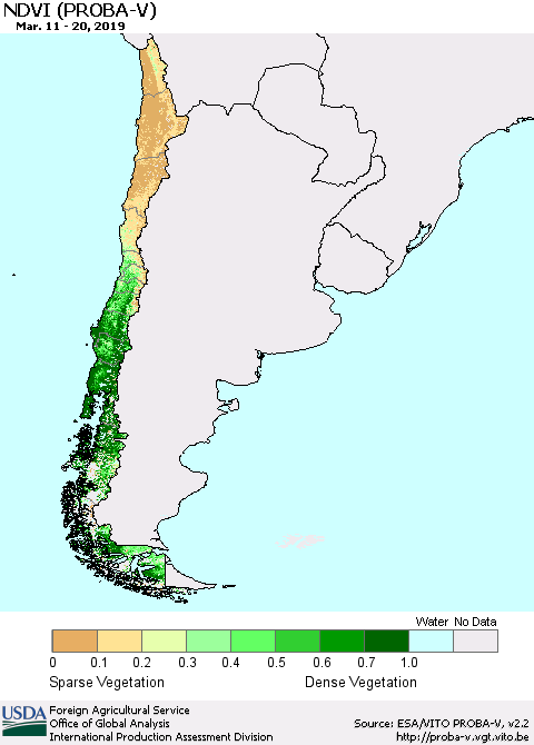 Chile NDVI (PROBA-V) Thematic Map For 3/11/2019 - 3/20/2019
