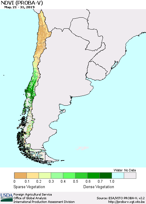 Chile NDVI (PROBA-V) Thematic Map For 5/21/2019 - 5/31/2019