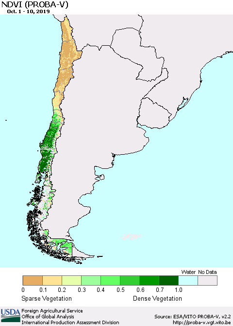 Chile NDVI (PROBA-V) Thematic Map For 10/1/2019 - 10/10/2019