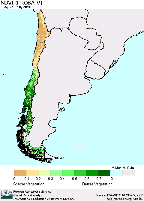 Chile NDVI (PROBA-V) Thematic Map For 4/1/2020 - 4/10/2020