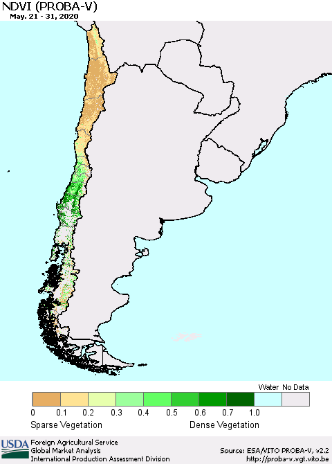 Chile NDVI (PROBA-V) Thematic Map For 5/21/2020 - 5/31/2020