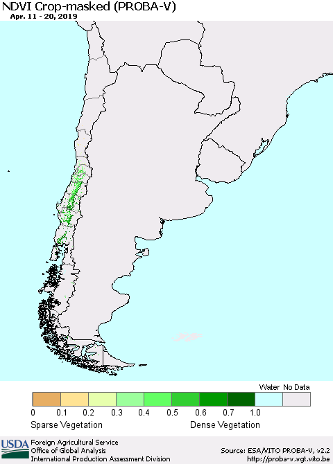 Chile NDVI Crop-masked (PROBA-V) Thematic Map For 4/11/2019 - 4/20/2019
