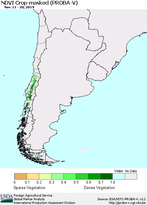 Chile NDVI Crop-masked (PROBA-V) Thematic Map For 11/11/2019 - 11/20/2019