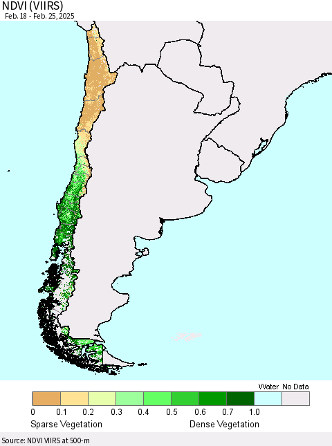 Chile NDVI (VIIRS) Thematic Map For 2/18/2025 - 2/25/2025