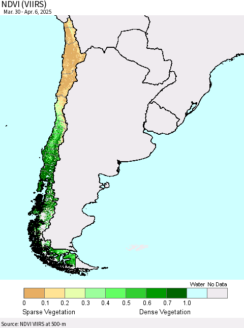 Chile NDVI (VIIRS) Thematic Map For 3/30/2025 - 4/6/2025
