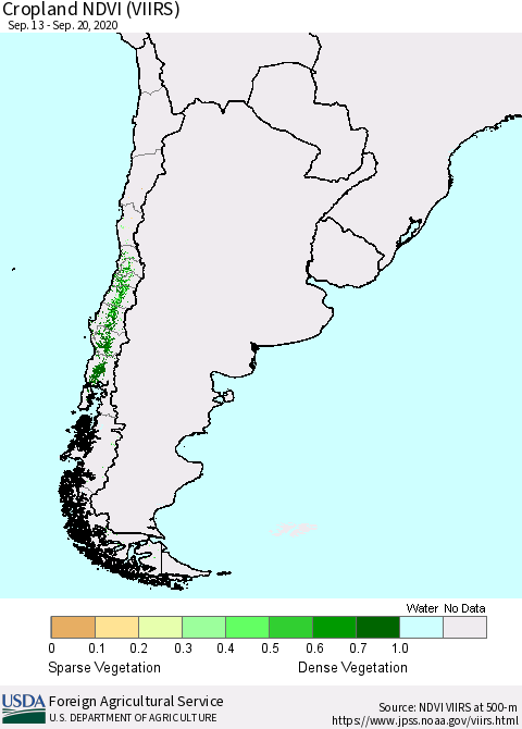 Chile Cropland NDVI (VIIRS) Thematic Map For 9/11/2020 - 9/20/2020