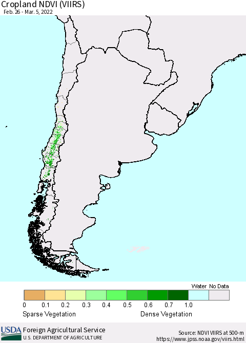 Chile Cropland NDVI (VIIRS) Thematic Map For 3/1/2022 - 3/10/2022