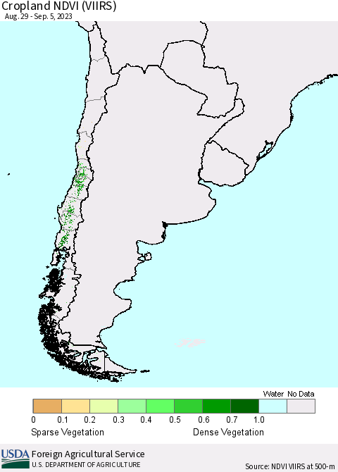 Chile Cropland NDVI (VIIRS) Thematic Map For 9/1/2023 - 9/10/2023