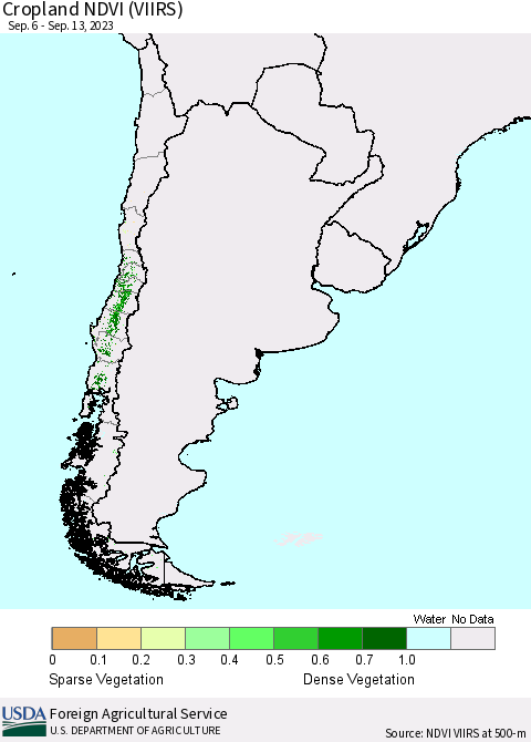 Chile Cropland NDVI (VIIRS) Thematic Map For 9/11/2023 - 9/20/2023