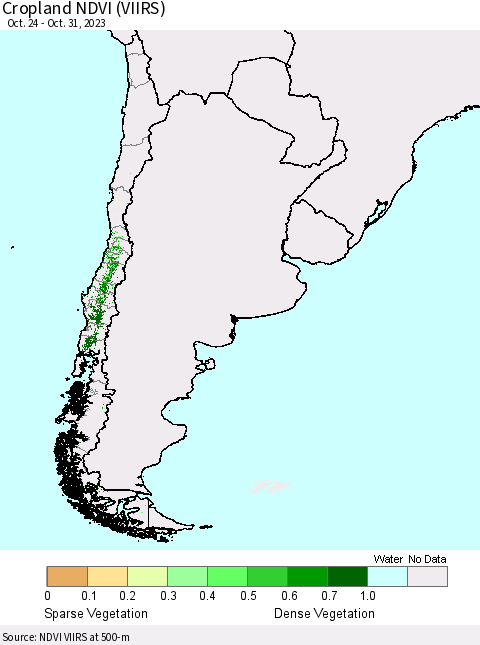 Chile Cropland NDVI (VIIRS) Thematic Map For 10/24/2023 - 10/31/2023