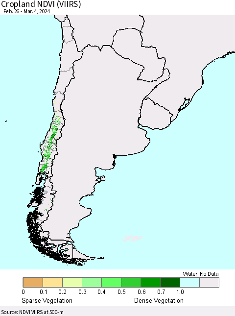 Chile Cropland NDVI (VIIRS) Thematic Map For 2/26/2024 - 3/4/2024