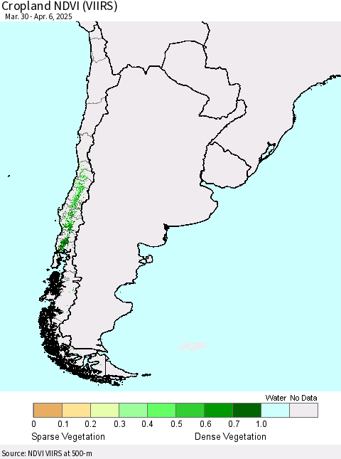 Chile Cropland NDVI (VIIRS) Thematic Map For 3/30/2025 - 4/6/2025