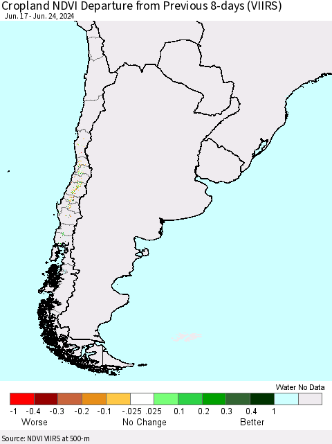 Chile Cropland NDVI Departure from Previous 8-days (VIIRS) Thematic Map For 6/17/2024 - 6/24/2024