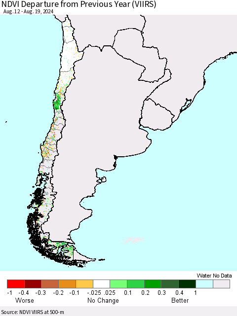 Chile NDVI Departure from Previous Year (VIIRS) Thematic Map For 8/12/2024 - 8/19/2024