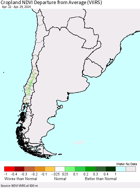 Chile Cropland NDVI Departure from Average (VIIRS) Thematic Map For 4/22/2024 - 4/29/2024