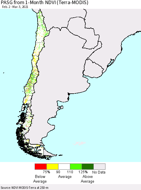 Chile PASG from 1-Month NDVI (Terra-MODIS) Thematic Map For 2/26/2021 - 3/5/2021