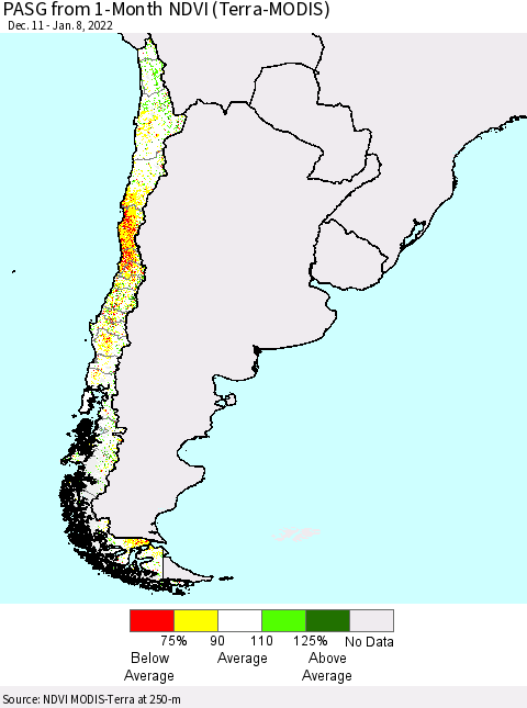 Chile PASG from 1-Month NDVI (Terra-MODIS) Thematic Map For 1/1/2022 - 1/8/2022