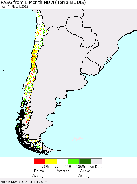 Chile PASG from 1-Month NDVI (Terra-MODIS) Thematic Map For 5/1/2022 - 5/8/2022