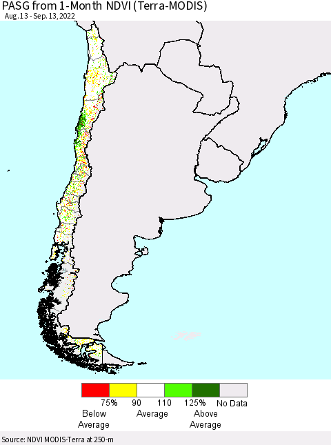 Chile PASG from 1-Month NDVI (Terra-MODIS) Thematic Map For 9/6/2022 - 9/13/2022
