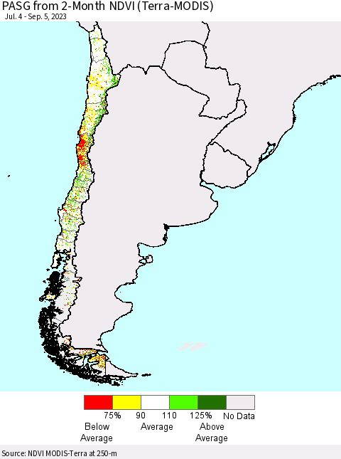 Chile PASG from 2-Month NDVI (Terra-MODIS) Thematic Map For 8/29/2023 - 9/5/2023