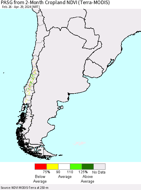 Chile PASG from 2-Month Cropland NDVI (Terra-MODIS) Thematic Map For 4/22/2024 - 4/29/2024