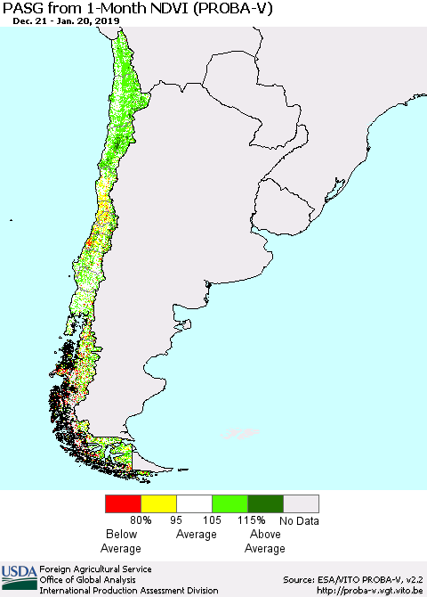 Chile PASG from 1-Month NDVI (PROBA-V) Thematic Map For 1/11/2019 - 1/20/2019