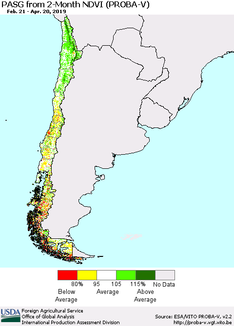 Chile PASG from 2-Month NDVI (PROBA-V) Thematic Map For 4/11/2019 - 4/20/2019