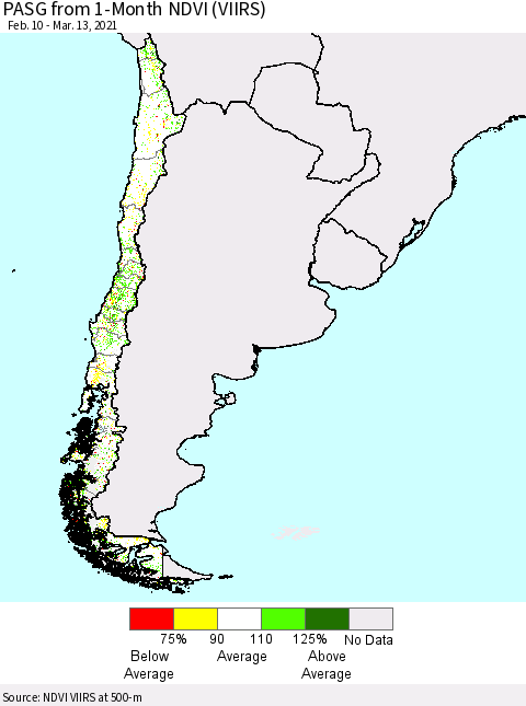 Chile PASG from 1-Month NDVI (VIIRS) Thematic Map For 3/6/2021 - 3/13/2021