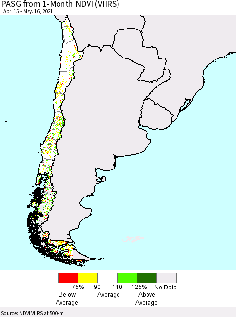 Chile PASG from 1-Month NDVI (VIIRS) Thematic Map For 5/9/2021 - 5/16/2021