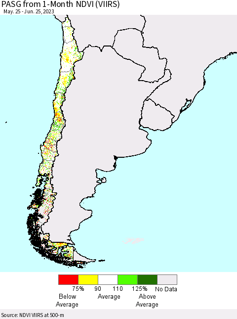 Chile PASG from 1-Month NDVI (VIIRS) Thematic Map For 6/18/2023 - 6/25/2023