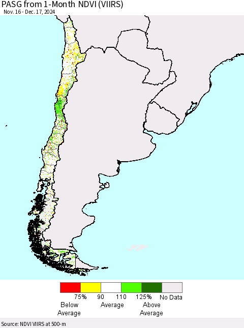 Chile PASG from 1-Month NDVI (VIIRS) Thematic Map For 12/10/2024 - 12/17/2024