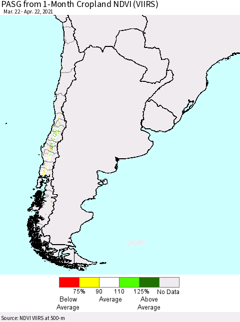 Chile PASG from 1-Month Cropland NDVI (VIIRS) Thematic Map For 4/15/2021 - 4/22/2021