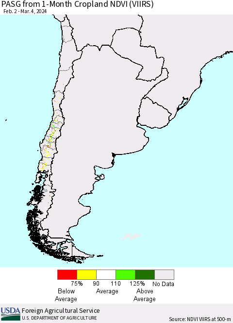 Chile PASG from 1-Month Cropland NDVI (VIIRS) Thematic Map For 2/26/2024 - 3/4/2024