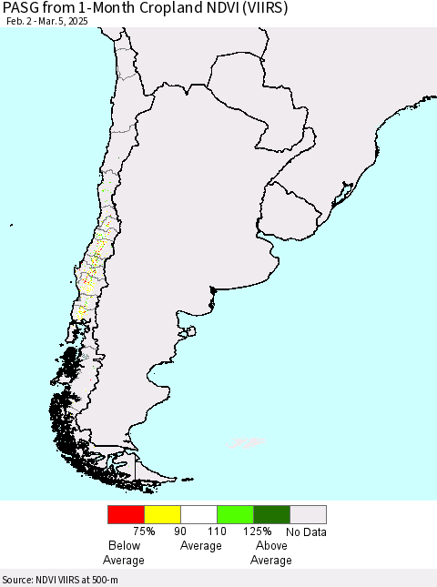 Chile PASG from 1-Month Cropland NDVI (VIIRS) Thematic Map For 2/26/2025 - 3/5/2025