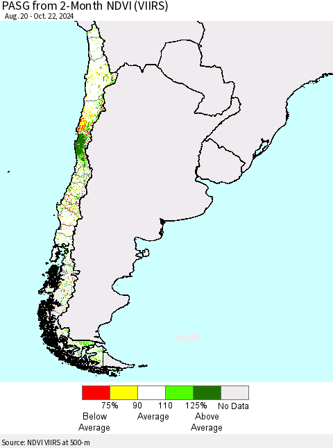Chile PASG from 2-Month NDVI (VIIRS) Thematic Map For 10/15/2024 - 10/22/2024