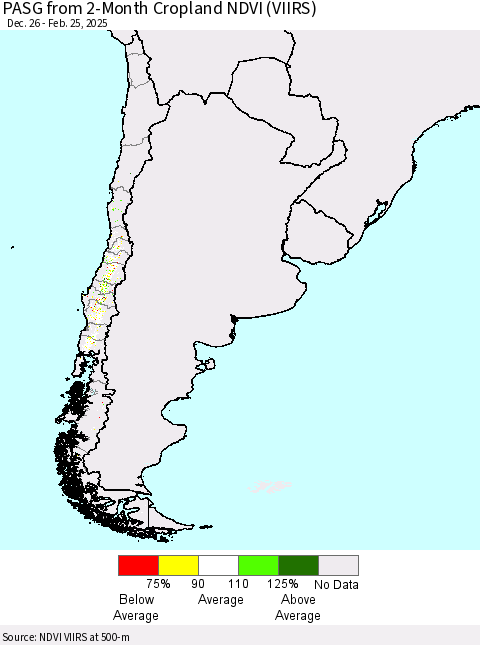 Chile PASG from 2-Month Cropland NDVI (VIIRS) Thematic Map For 2/18/2025 - 2/25/2025