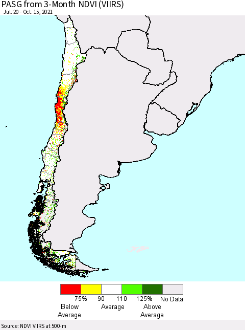 Chile PASG from 3-Month NDVI (VIIRS) Thematic Map For 10/8/2021 - 10/15/2021