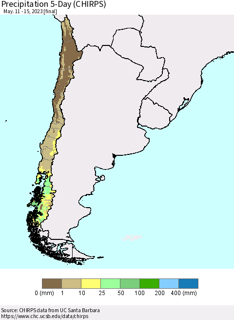 Chile Precipitation 5-Day (CHIRPS) Thematic Map For 5/11/2023 - 5/15/2023