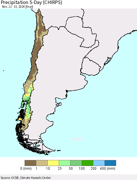 Chile Precipitation 5-Day (CHIRPS) Thematic Map For 11/11/2024 - 11/15/2024