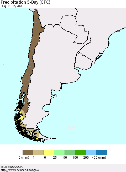 Chile Precipitation 5-Day (CPC) Thematic Map For 8/11/2021 - 8/15/2021